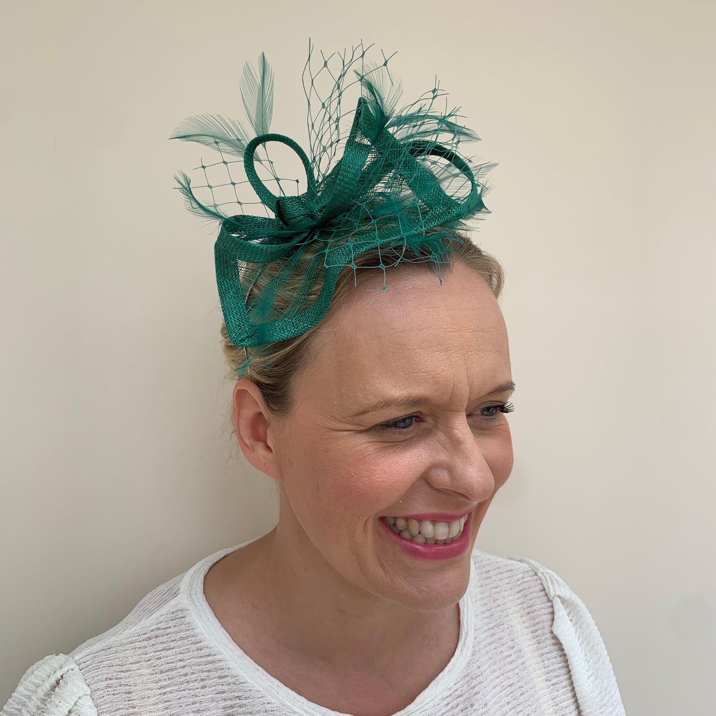 Max and Ellie HF1 Small Fascinator on Headband in Greens