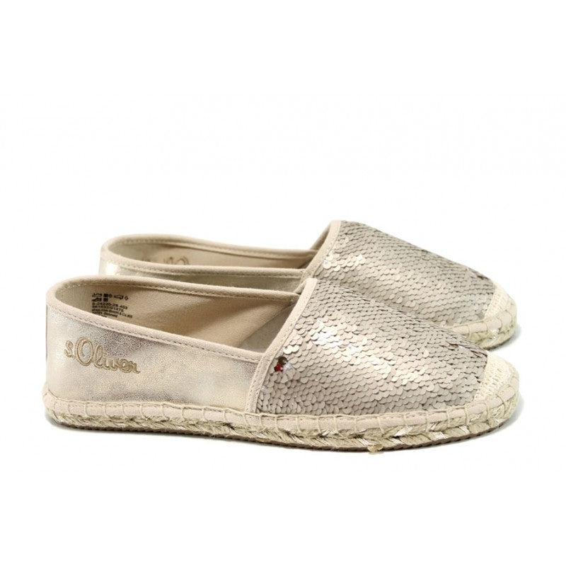 S.Oliver Champagne Sequin Front Espadrille Pumps
