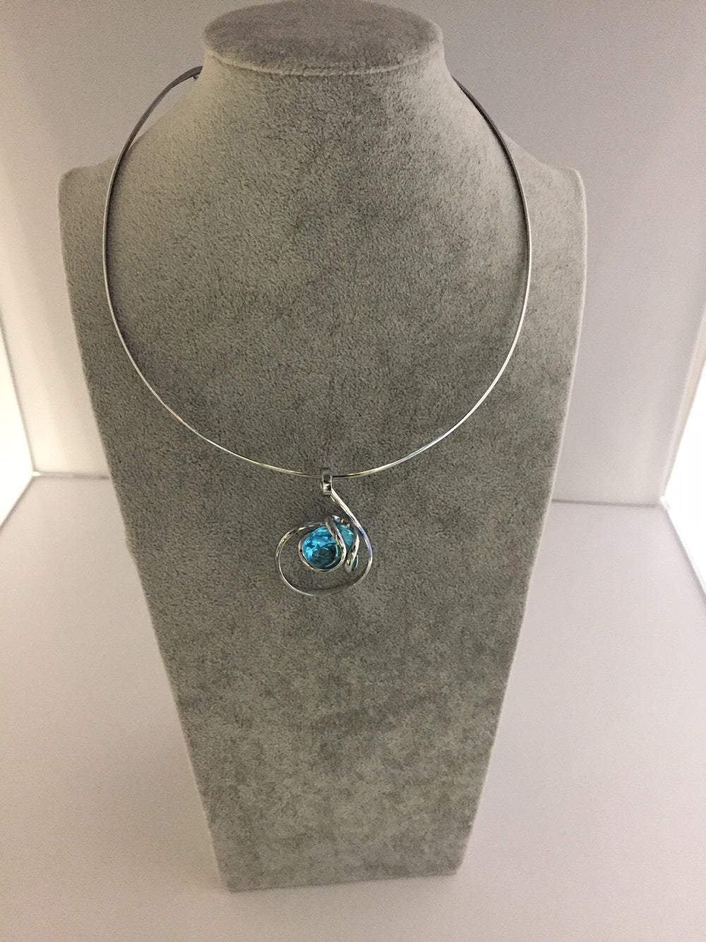 Medium Stone Necklace Handmade in Rhodium Plated Metal