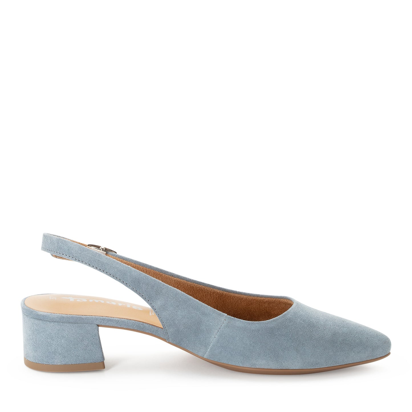 Tamaris 1-29500-42 Light Blue Leather Block Heel Slip On Shoe
