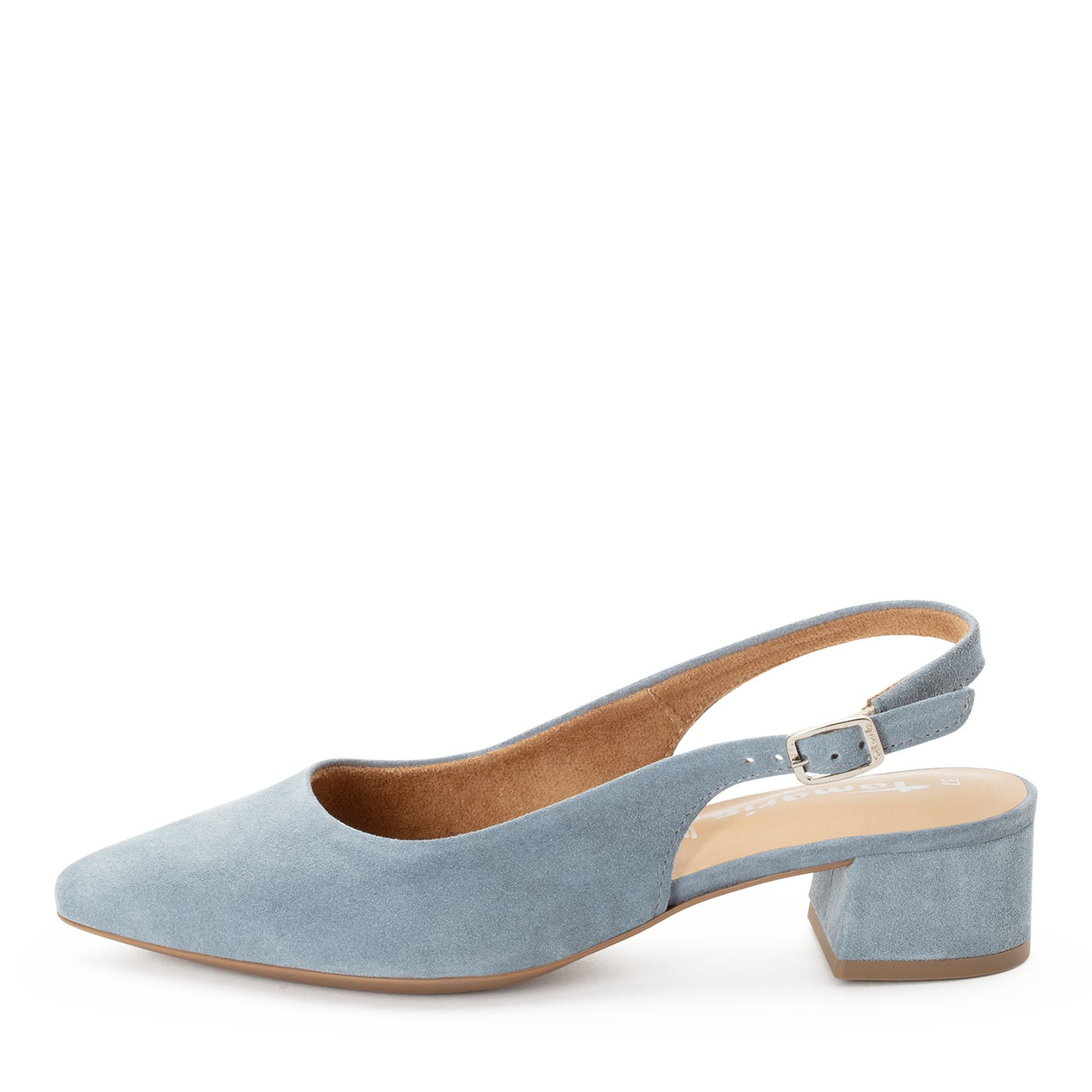 Tamaris 1-29500-42 Light Blue Leather Block Heel Slip On Shoe