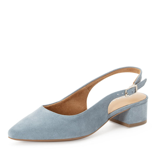 Tamaris 1-29500-42 Light Blue Leather Block Heel Slip On Shoe