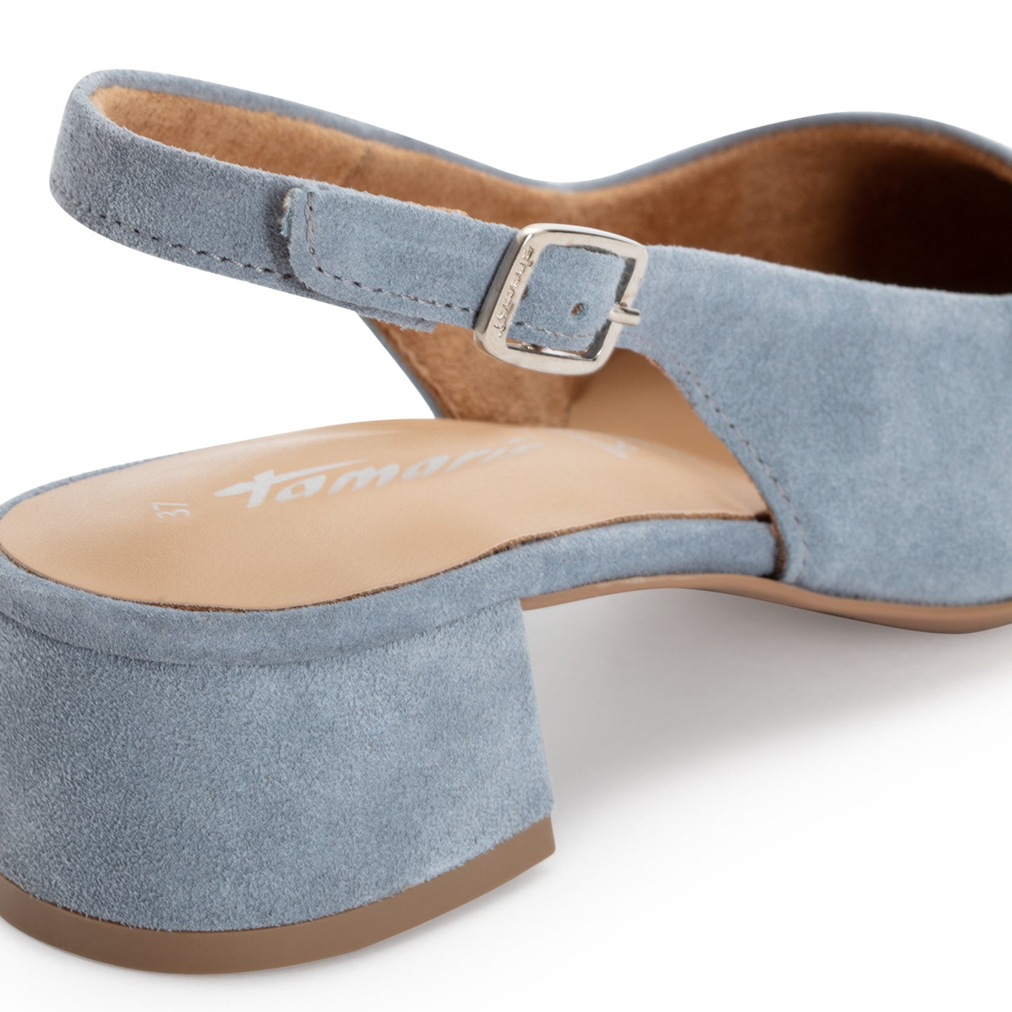 Tamaris 1-29500-42 Light Blue Leather Block Heel Slip On Shoe