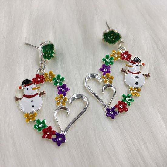 Christmas Snowman Flower Earrings Red