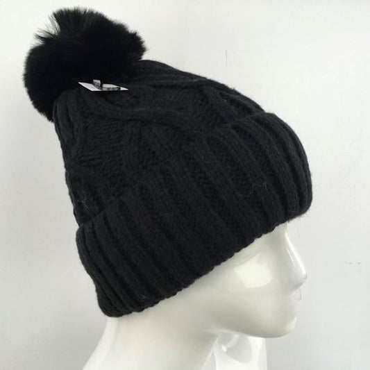 Black Cable Knit Bobble Hat Black