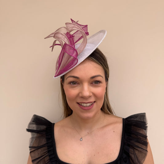 Failsworth 126 Sinamay Hatinaotor White/Cameo/Raspberry