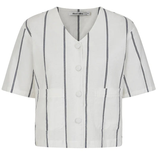 Alice Collins Rose Striped V button Top