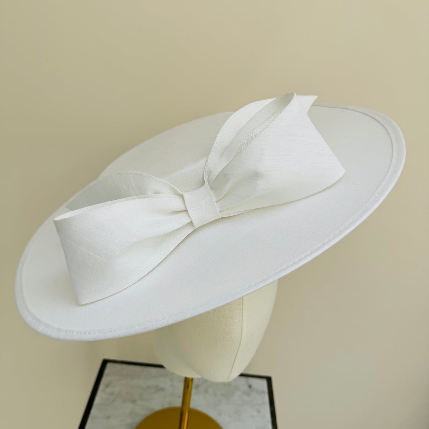 Max & Ellie SH6 Ivory Shantung Boater Hat with Bow Detail