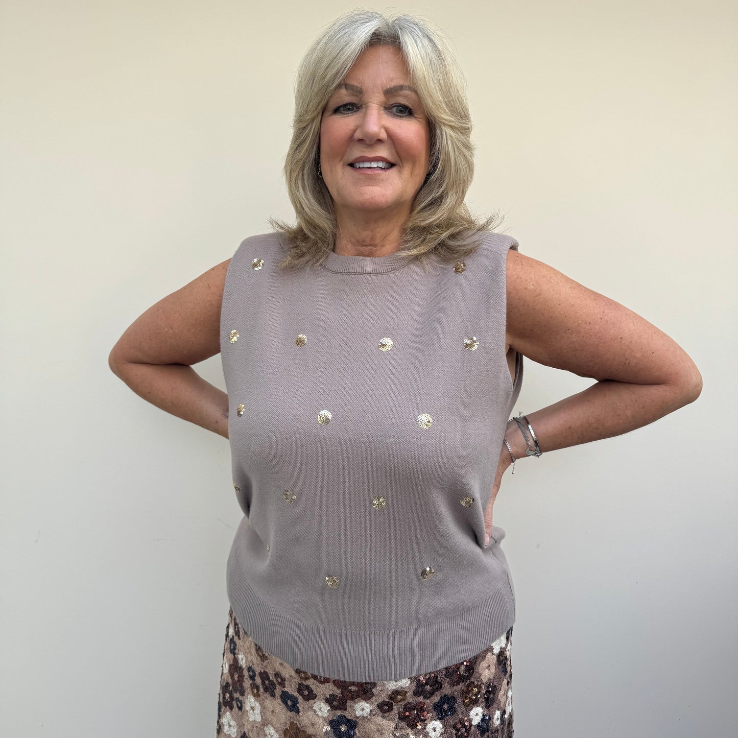 Malissa j Sleeveless knit top with sequins