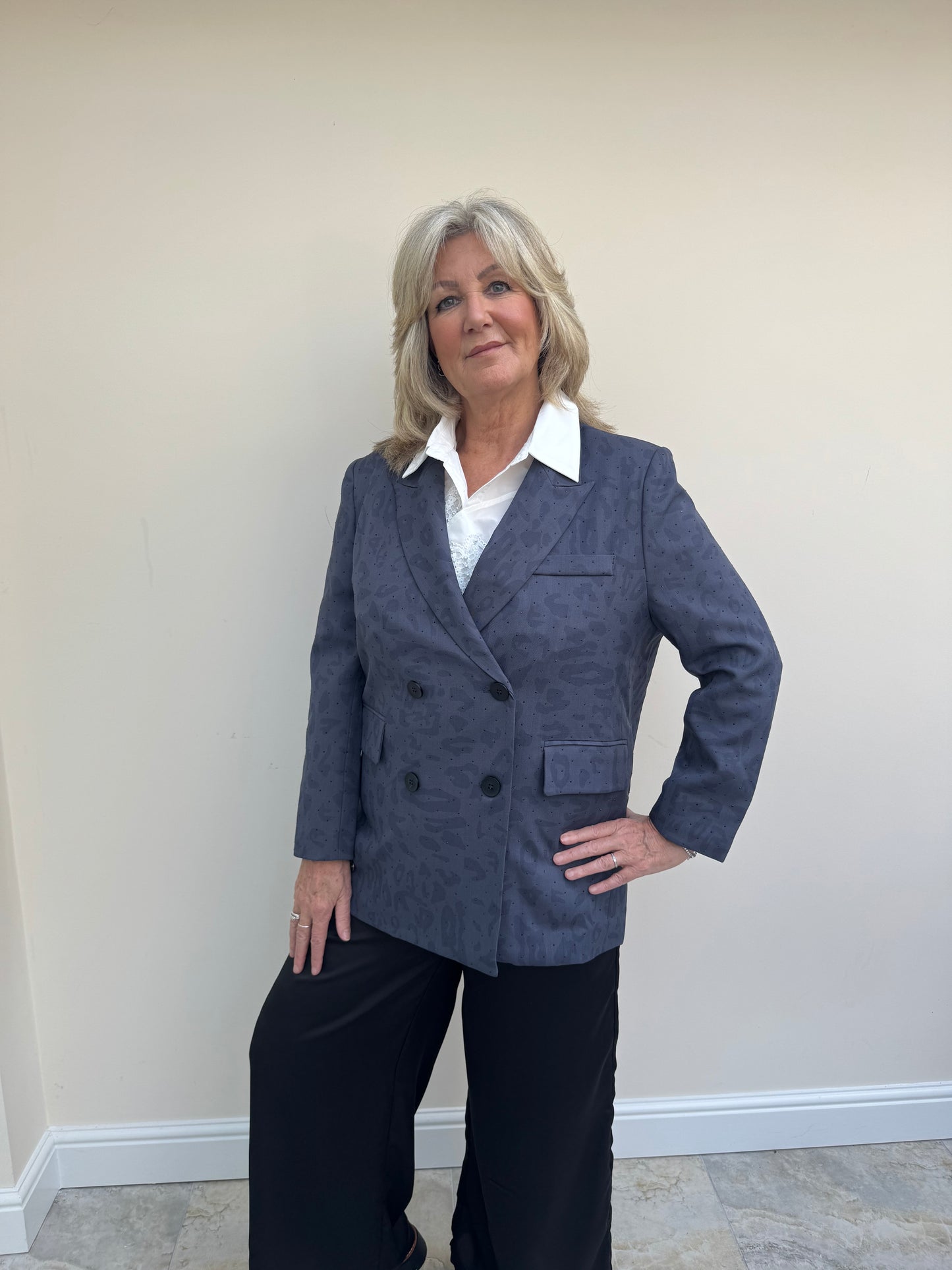 Malissa J WF2542 Leopard Studded Blazer