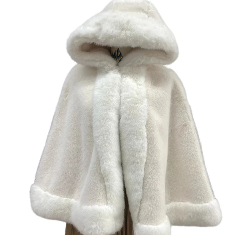 Faux Fur Hooded Poncho Cape