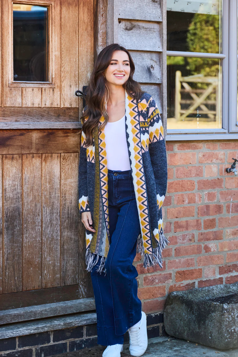 Mudflower Fringed Aztec Long Cardigan