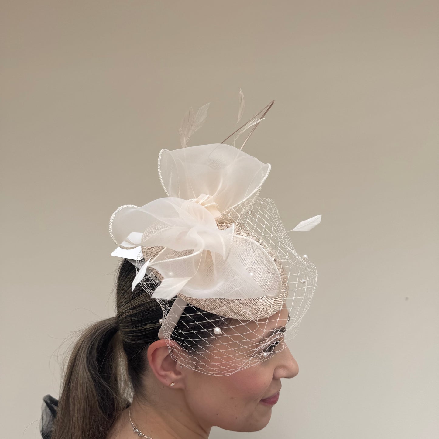 J Bees JB26/108 Champagne Pillbox with pearl and lace