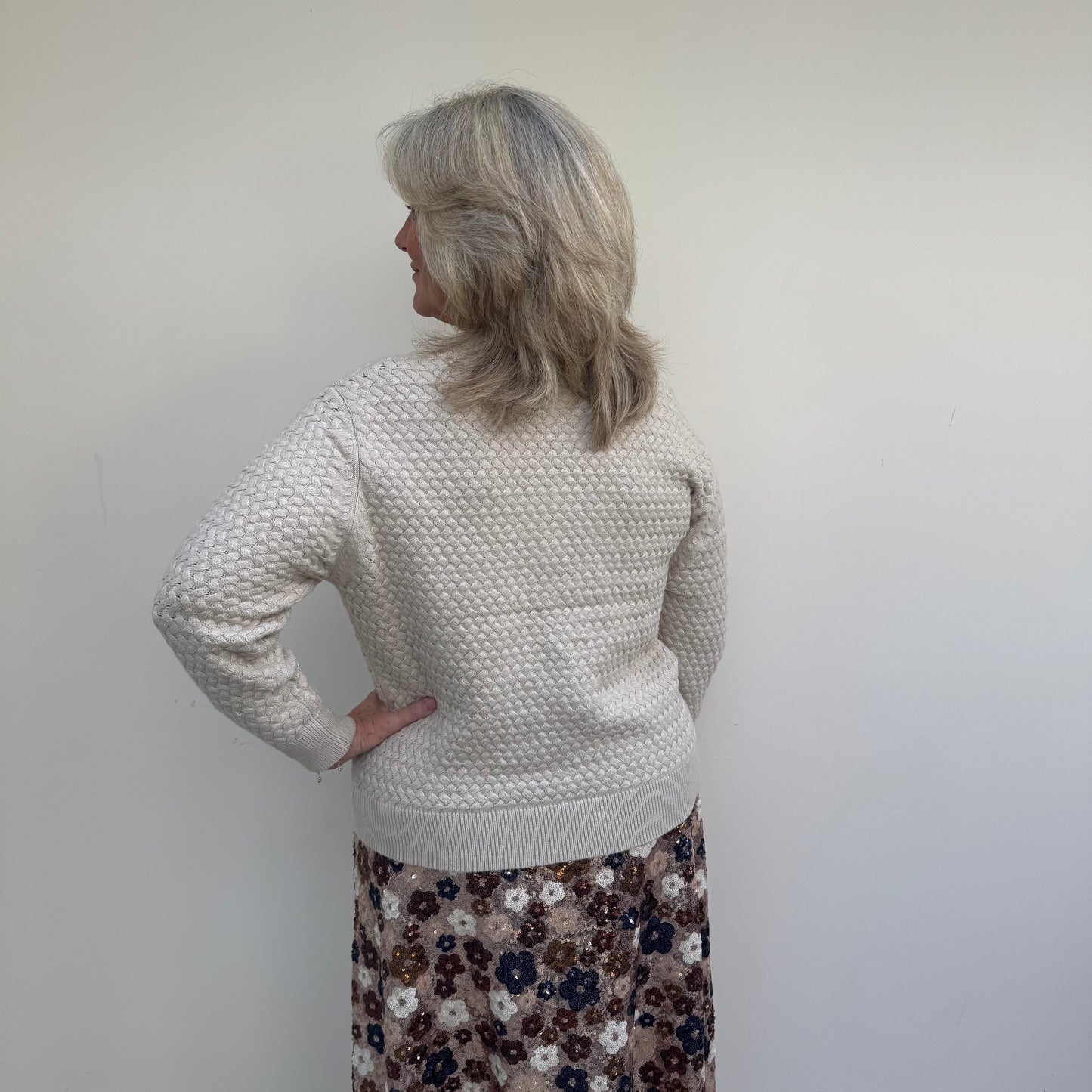 Malissa J WF2545 Waffle Knit Cardigan with Carmellia Poppers