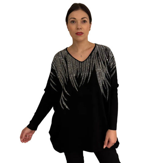 Paramour PK8019 Diamante V Neck Jumper