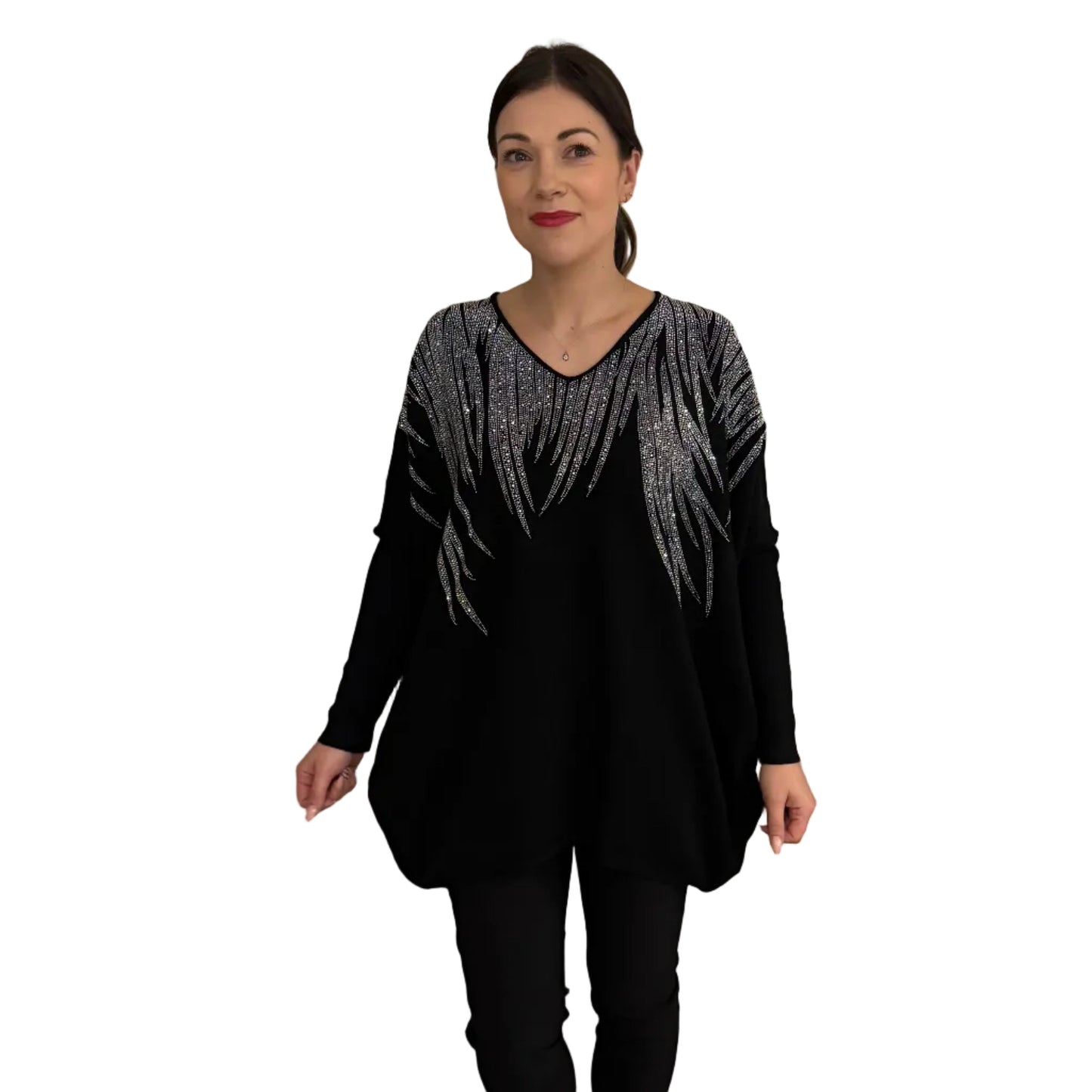 Paramour PK8019 Diamante V Neck Jumper