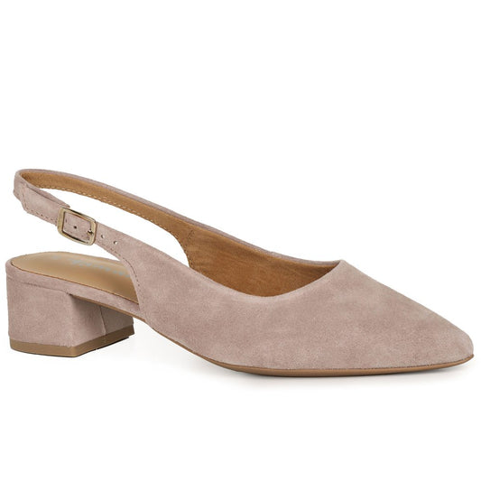 Tamaris 1-29500-42 Taupe Leather Block Heel Slip On Shoe