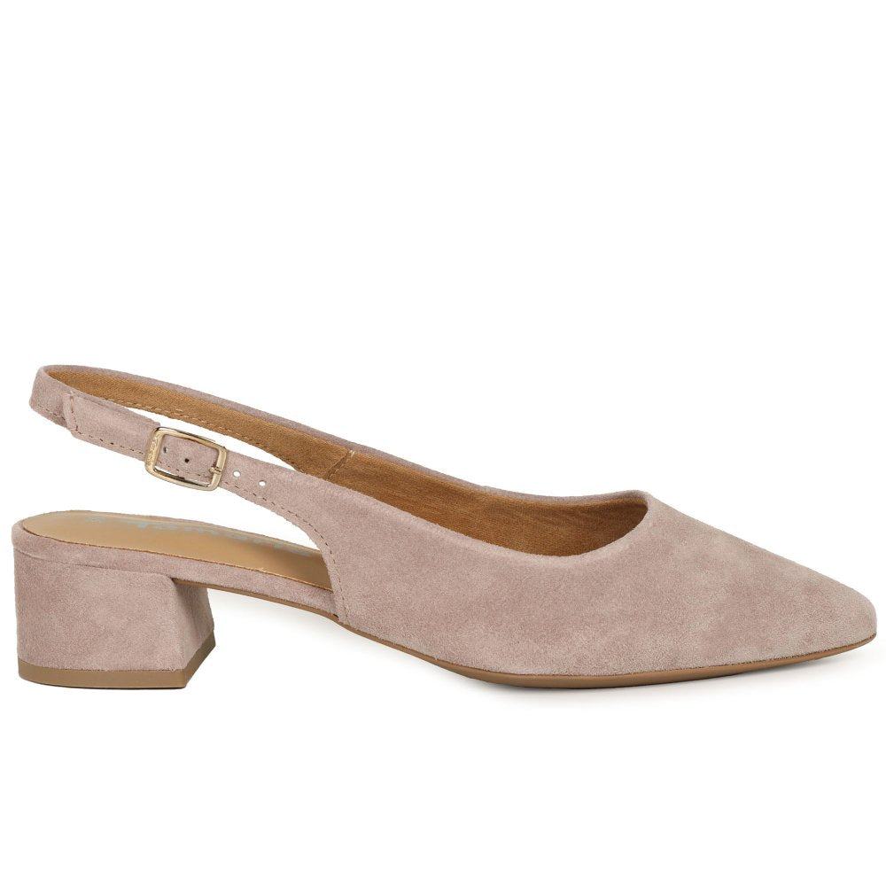 Tamaris 1-29500-42 Taupe Leather Block Heel Slip On Shoe