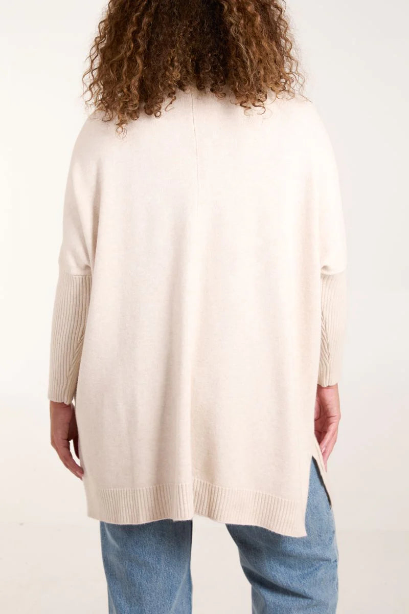 Stone stand neck cable batwing jumper Stone