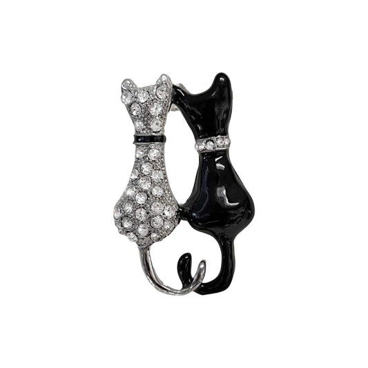 Two Cats Black & Silver Brooch