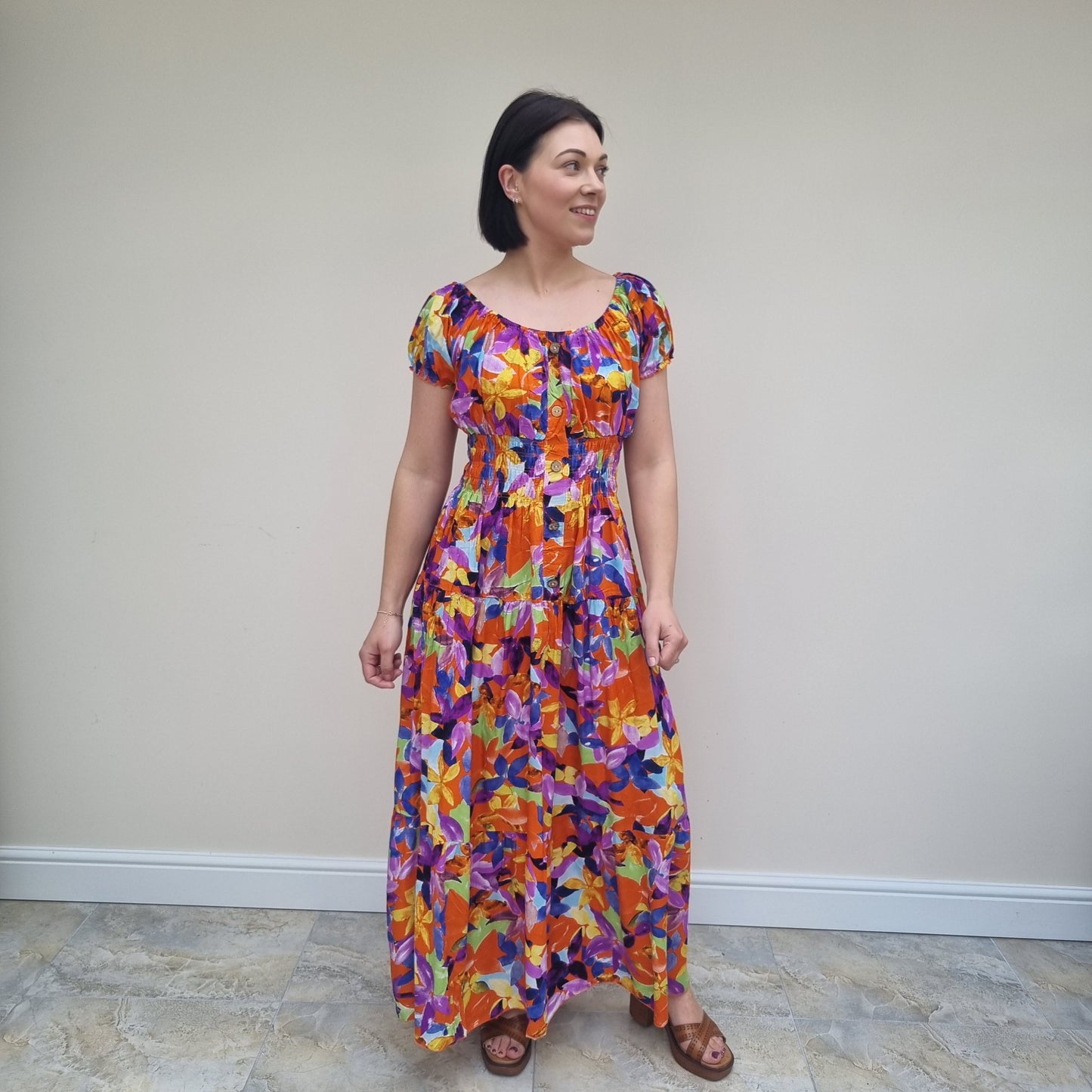 Bright patterned gypsy maxi dress