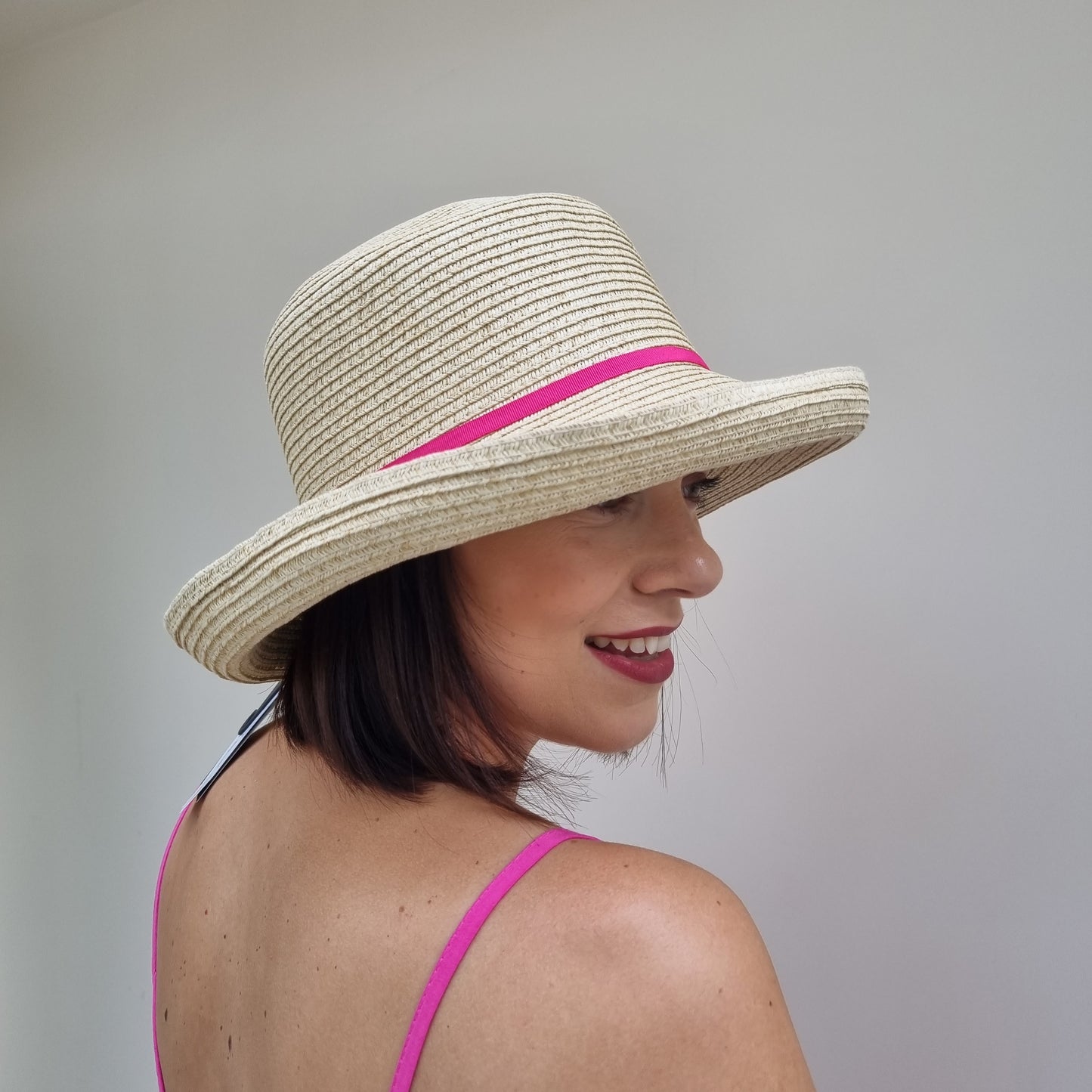 Mottled Straw Hat with Slim Band