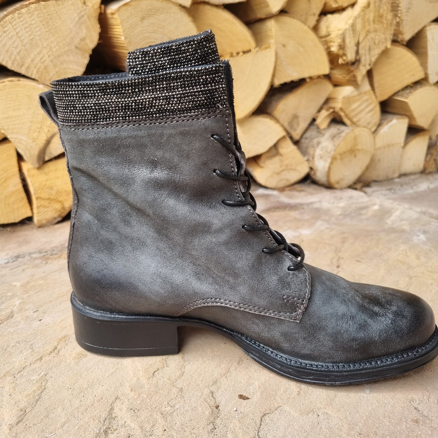 Muse Grey Italian Leather Boot with Subtle Stud