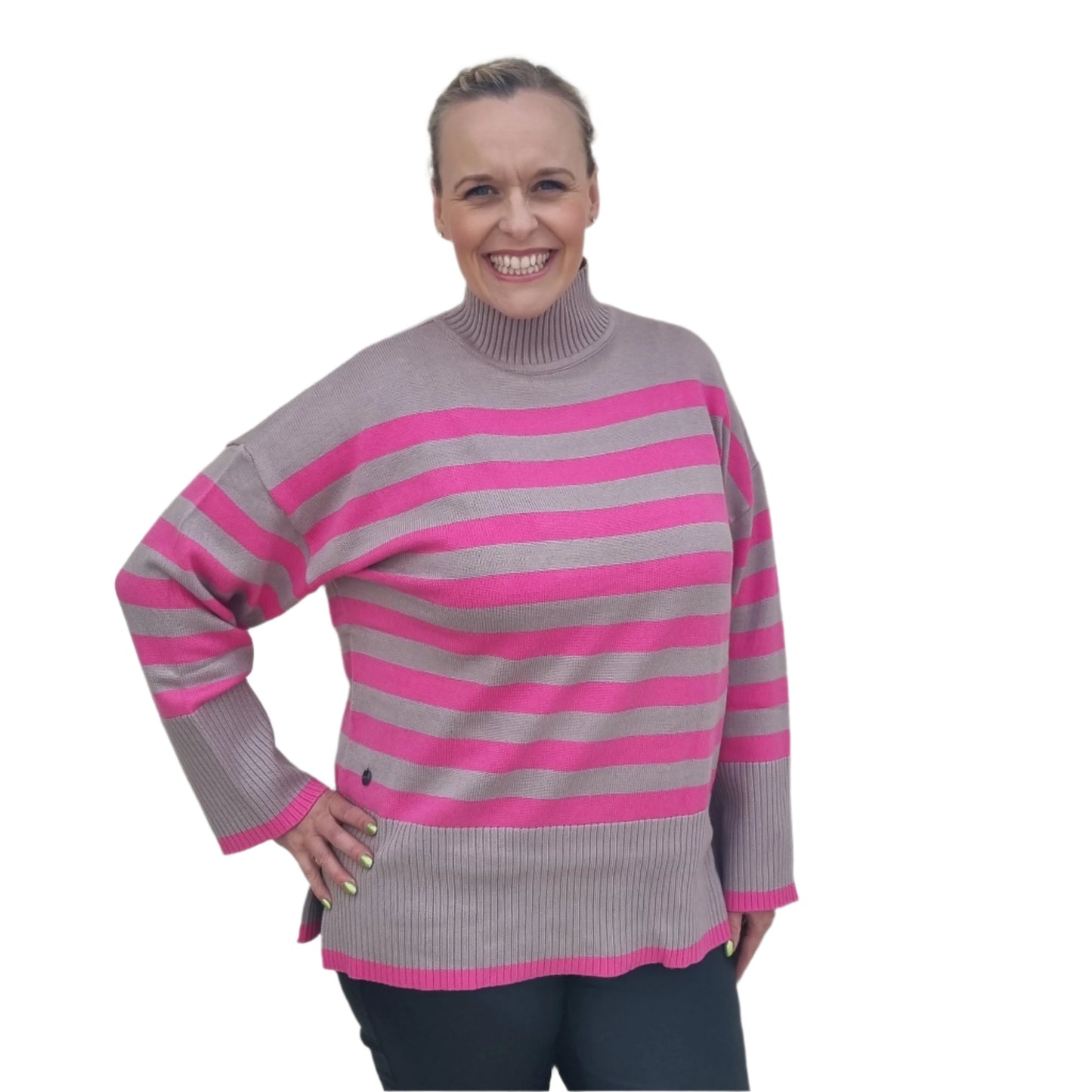 Malissa J Stripe Jumper with ribbed turtle neck