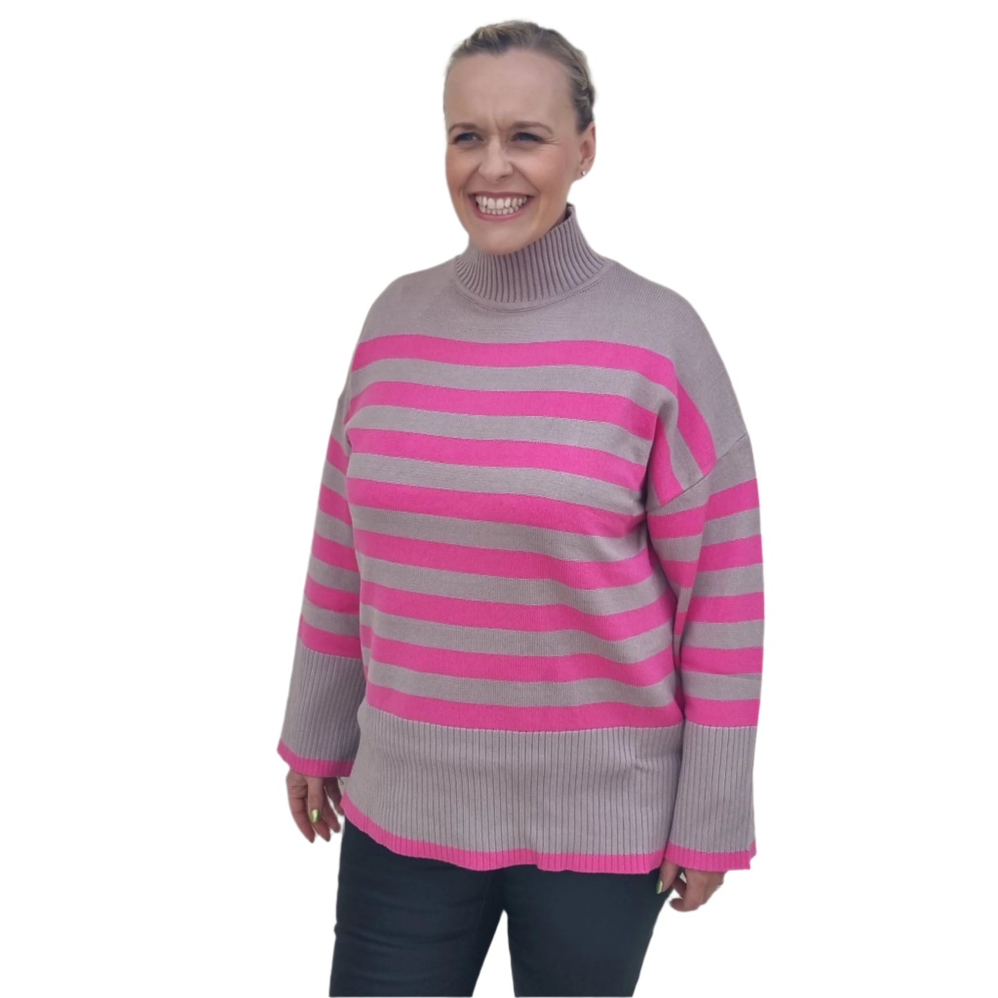 Malissa J Stripe Jumper with ribbed turtle neck