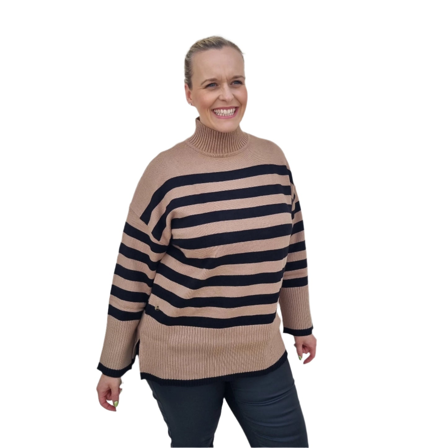 Malissa J Stripe Jumper with ribbed turtle neck