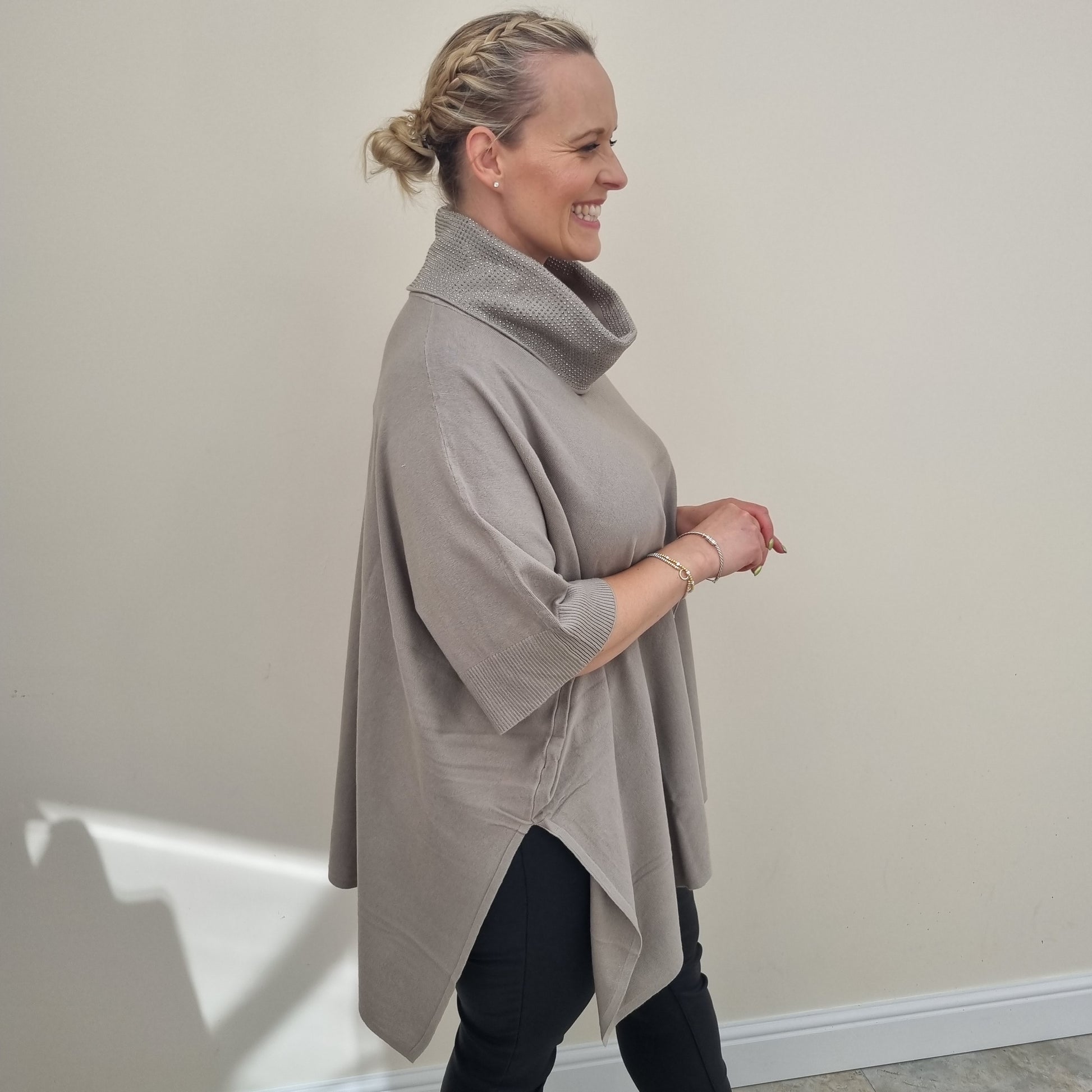 Embellished roll neck poncho jumper – Lesley Ashworth