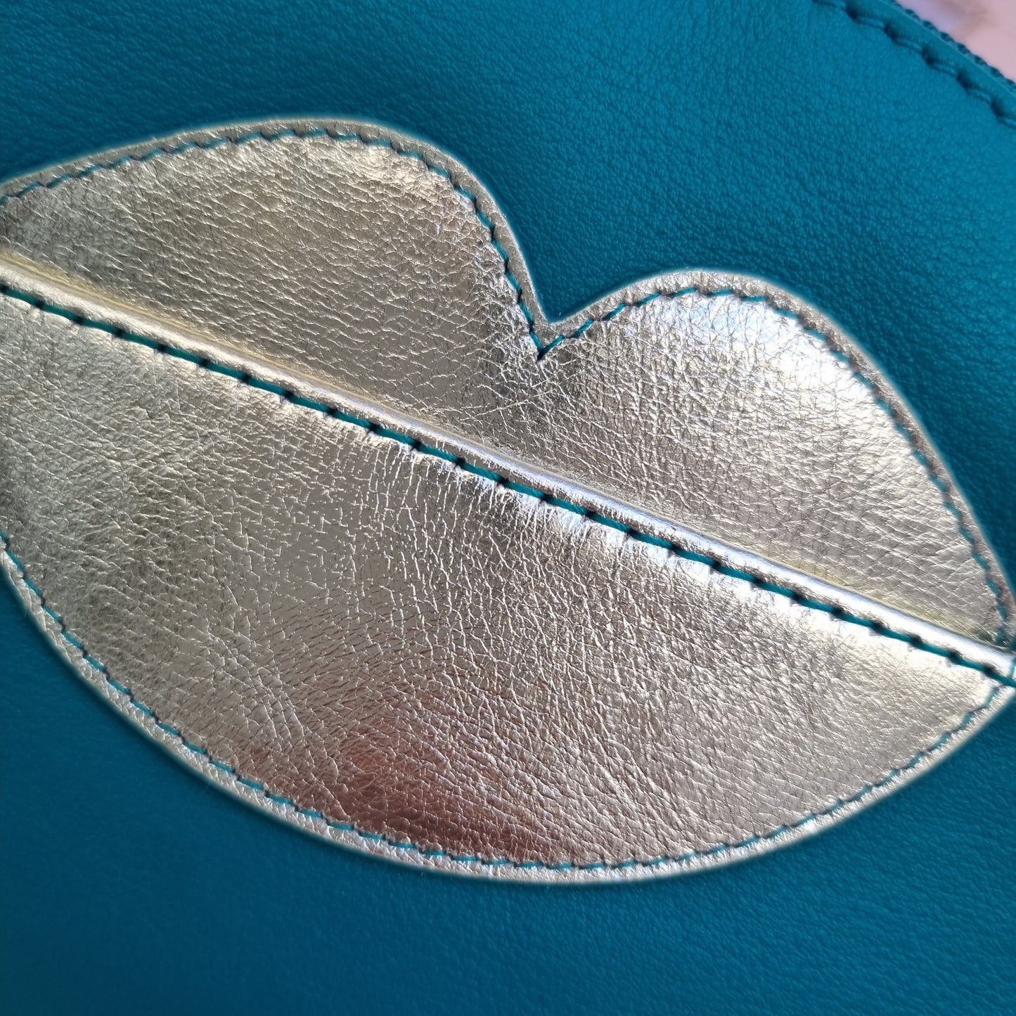 Leather Cosmetic Pouch with Lips Detail
