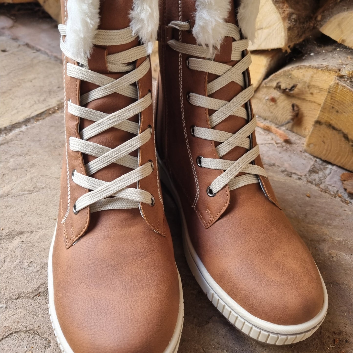 Faux leather lace up boot
