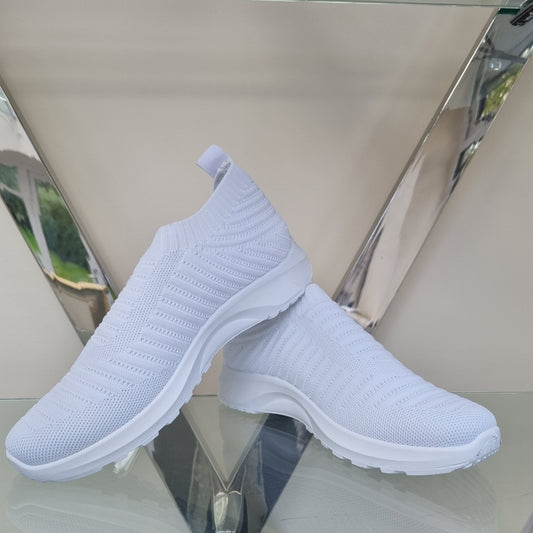 Elasticated White Slip on Trainers