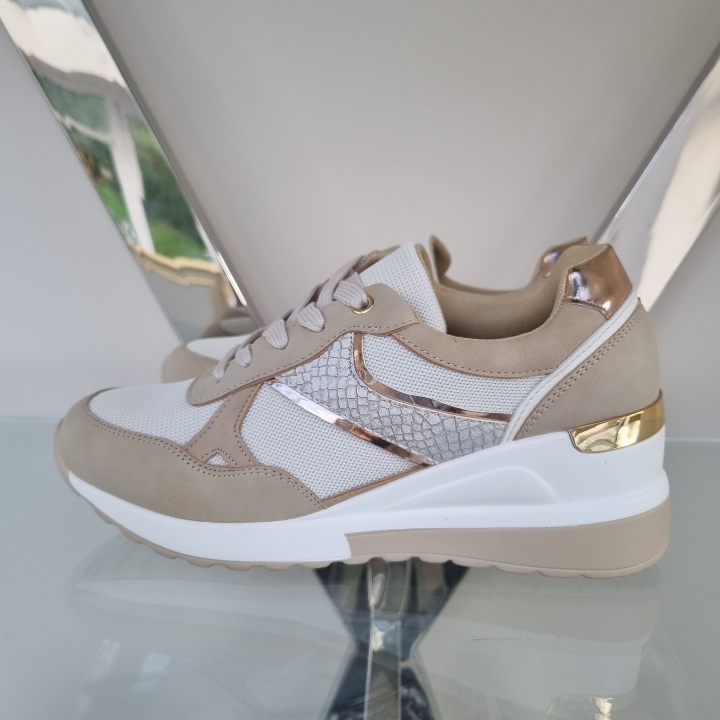 Beige and Gold Trainers