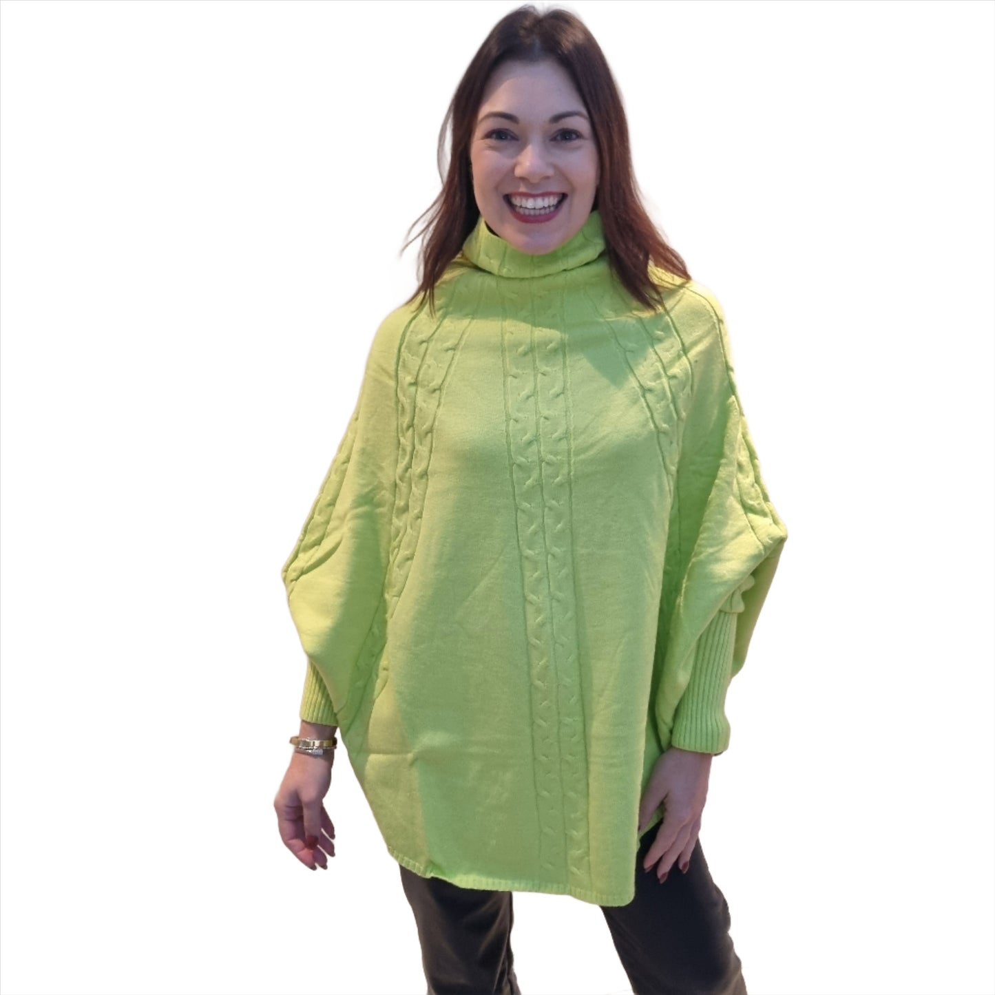 Malissa J Turtle Neck Cable Knit Poncho Style Jumper