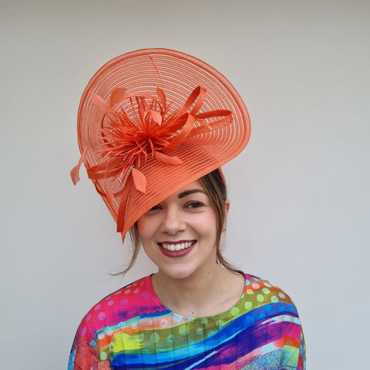 JBees JB24/15  Large Patterned Crin Fascinator with Feathers in Yellows and Oranges