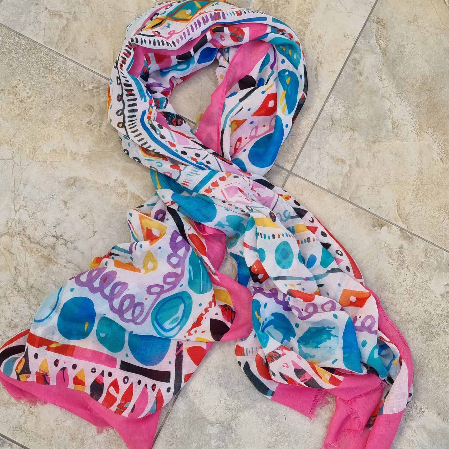 Multi Abstract Solid Border Scarf