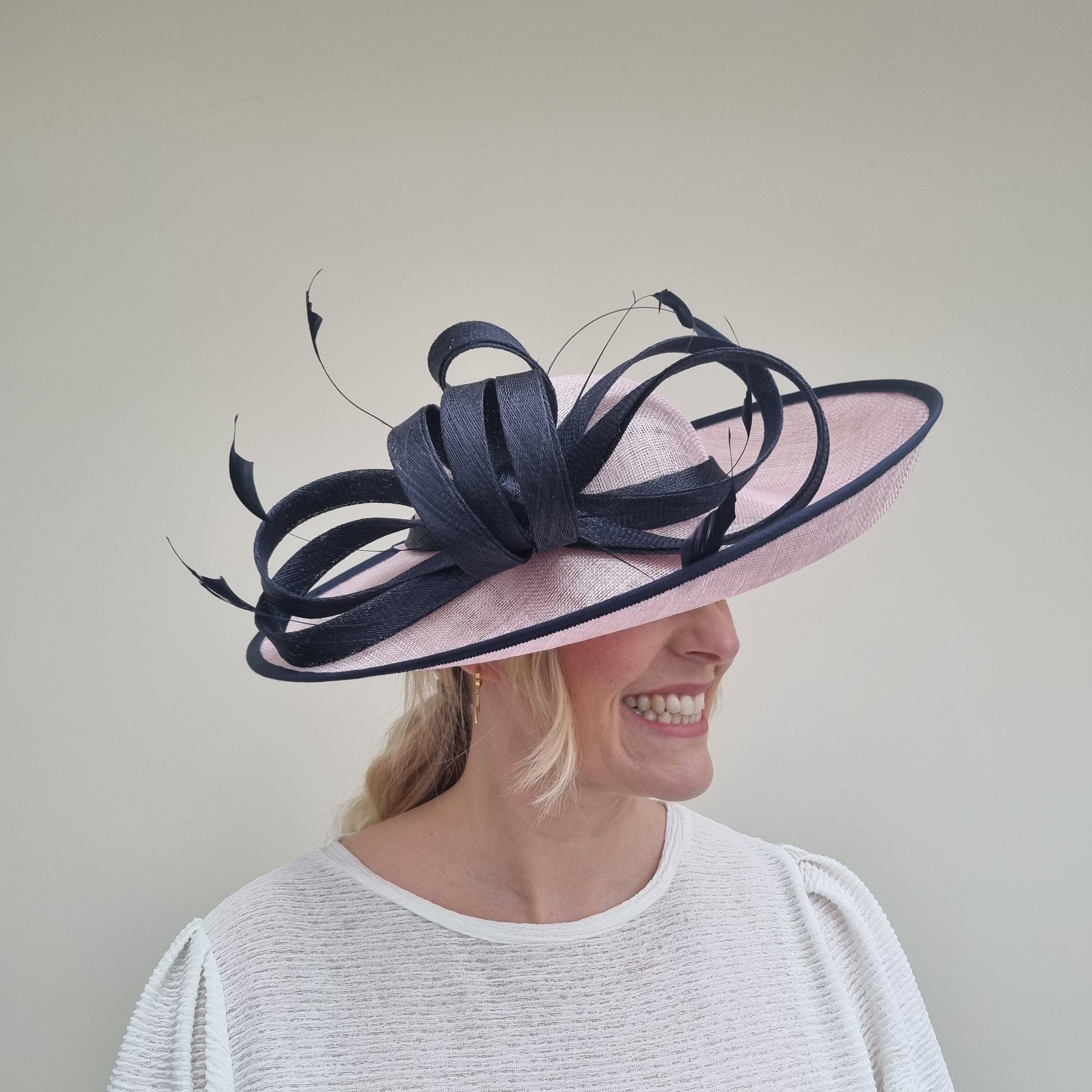 Pink and navy wedding hats on sale