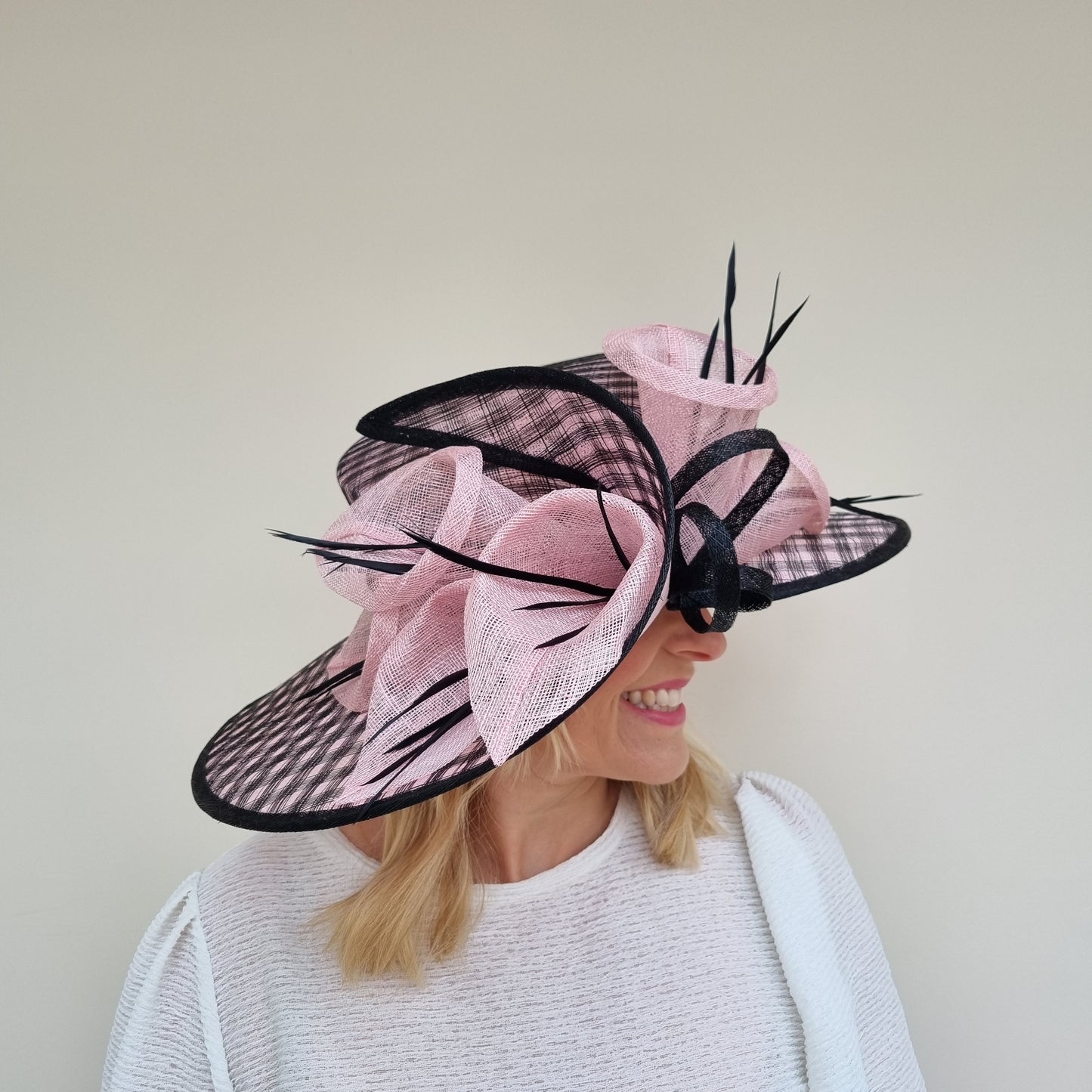 Boardmans Sienna Windowpane Sinamay Hat In Pink/Black