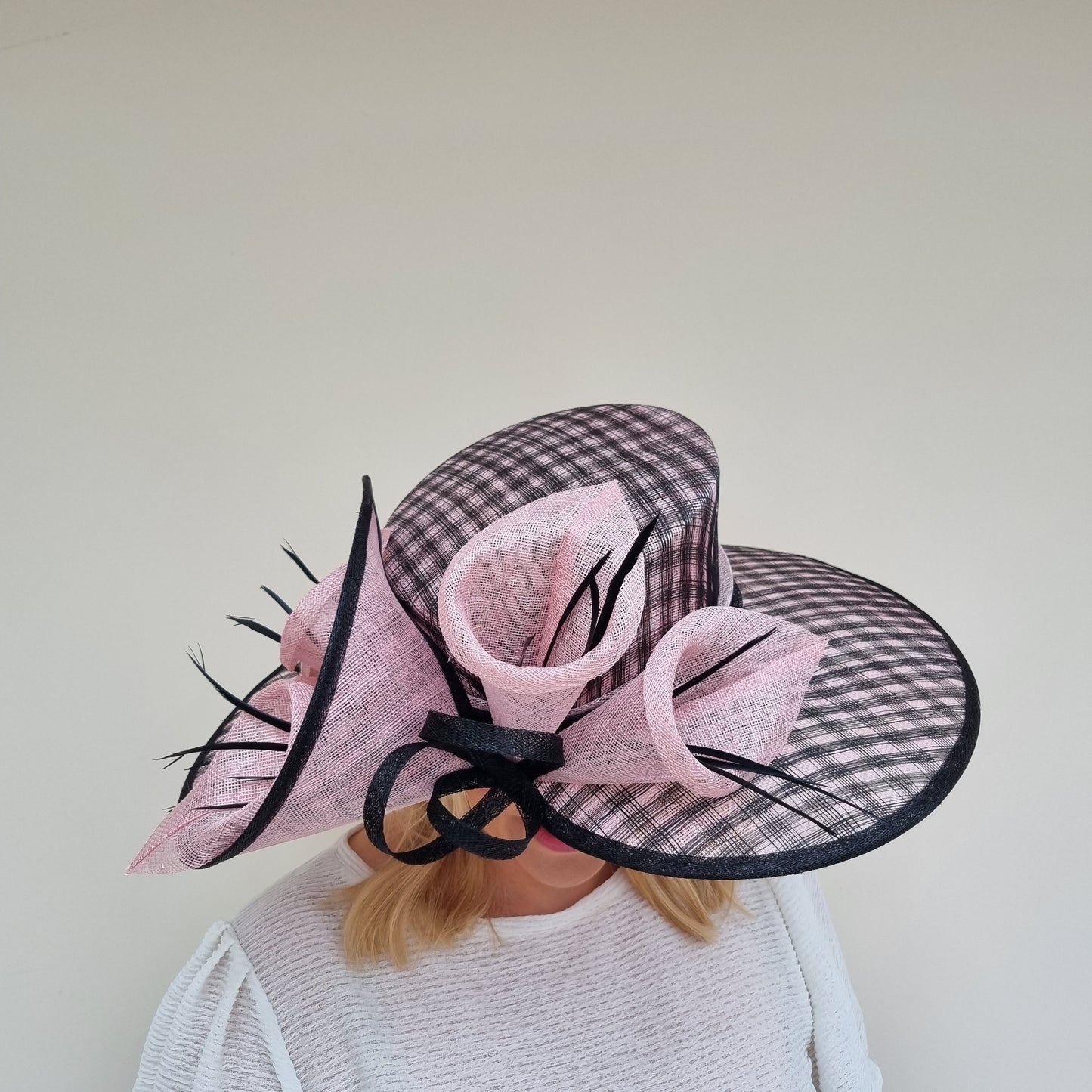 Boardmans Sienna Windowpane Sinamay Hat In Pink/Black