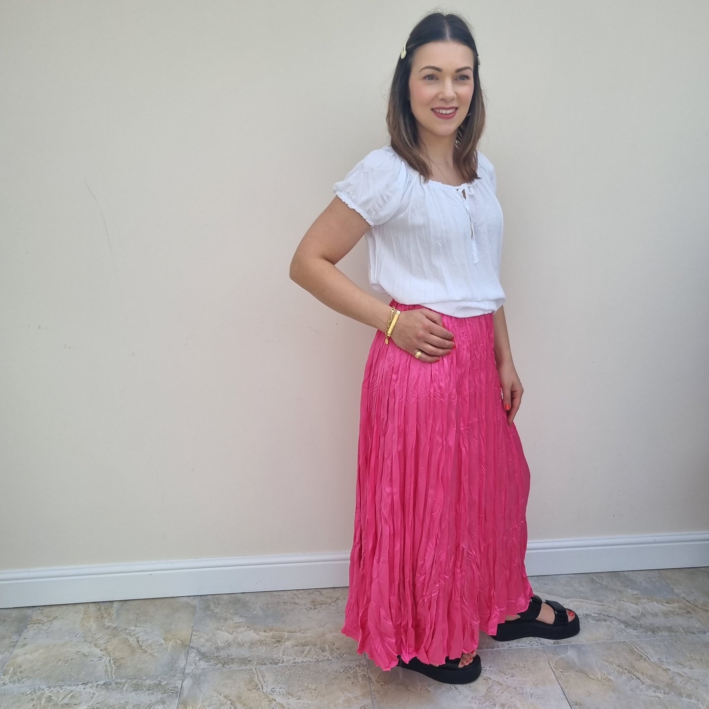 Crinkled silk style skirt