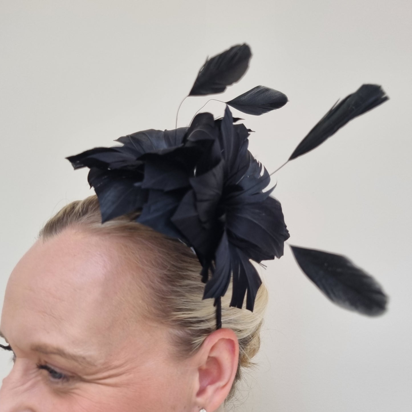 Boardmans Cove Black Double Feather Flower Fascinator