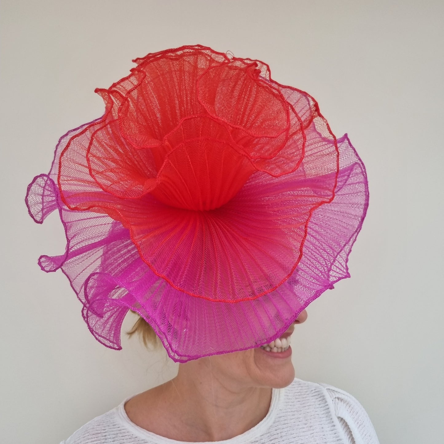 Boardmans Gabriella Fuchsia Pink & Red Large Flower Mesh Hatinator