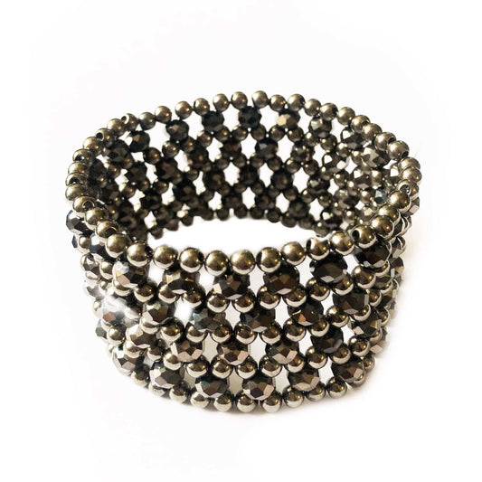 Gunmetal Beaded Stretch Cuff Bracelet