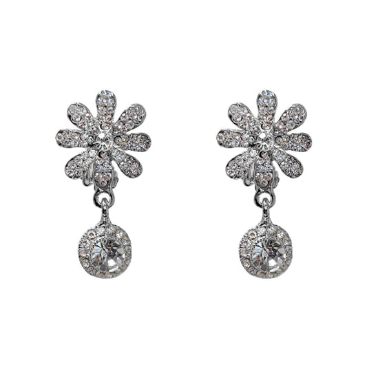 SHS Radiant Crystal Flower Drop Clip On  Earrings