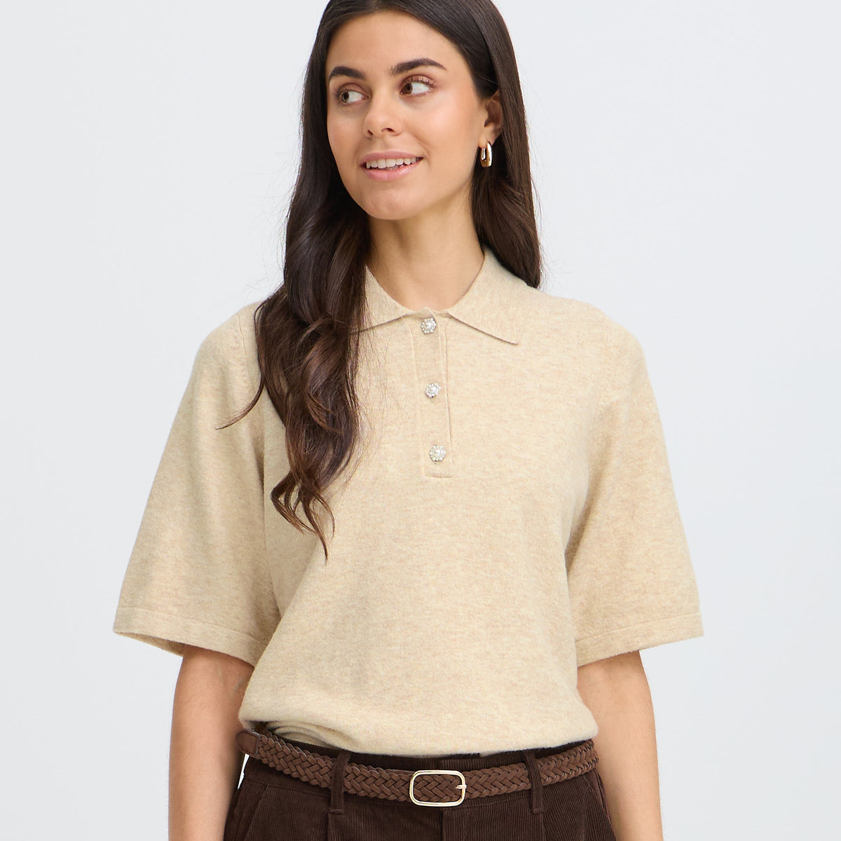 Fransa Frsuzette PU 1 Embellished Buttons Short Sleeve Jumper 20618280
