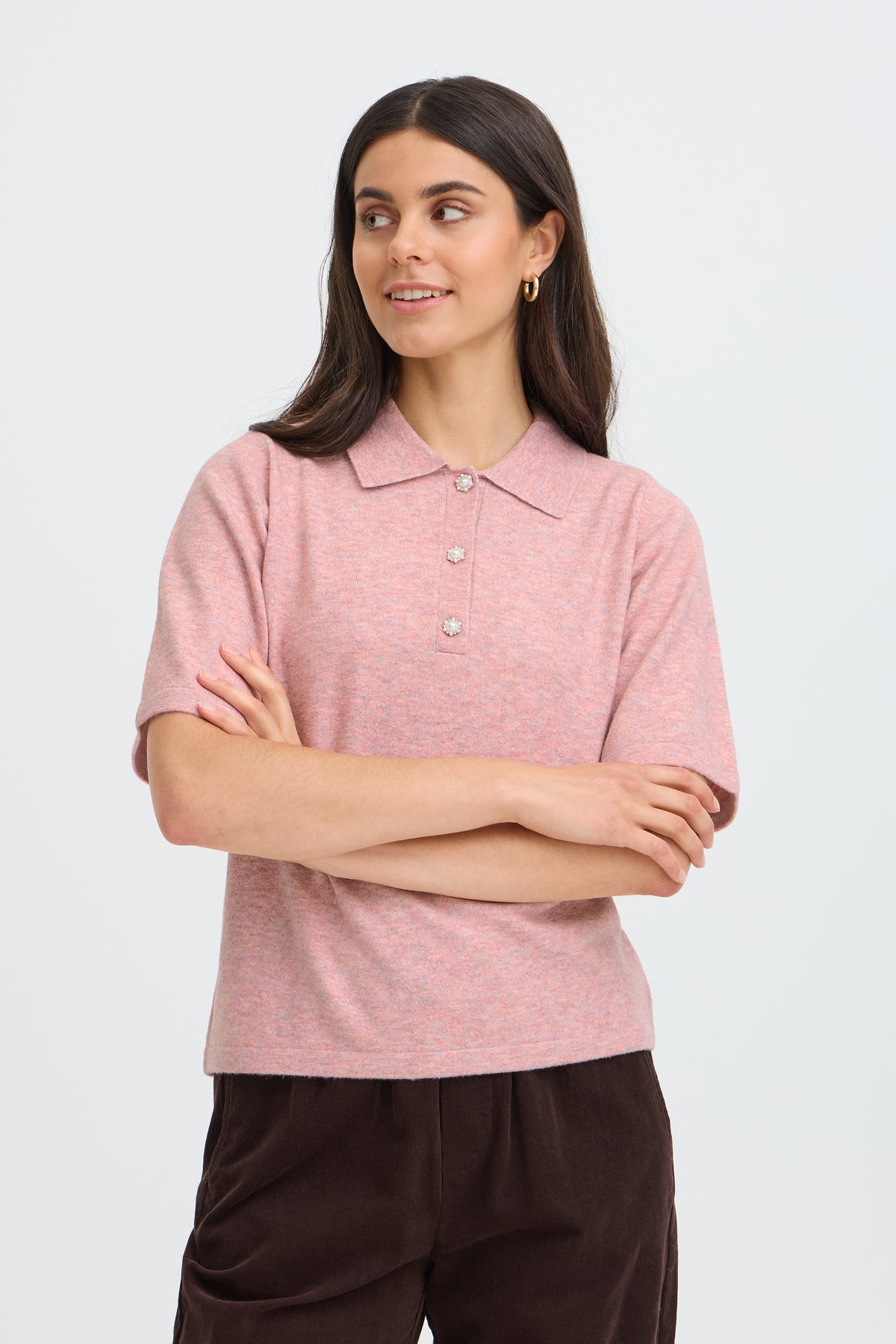 Fransa Frsuzette PU 1 Embellished Buttons Short Sleeve Jumper 20618280