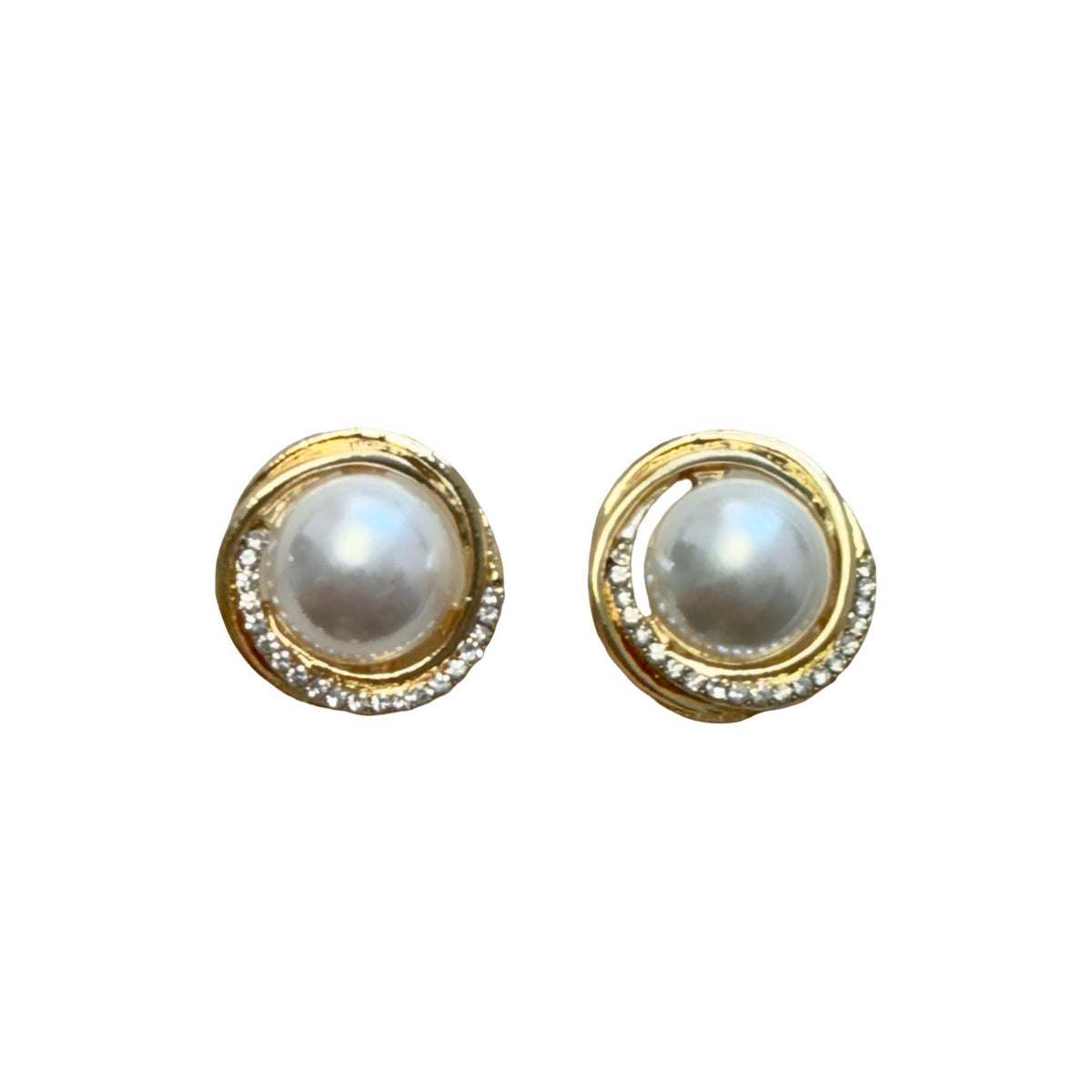206183 Gold Round Pearl Clip On Earrings