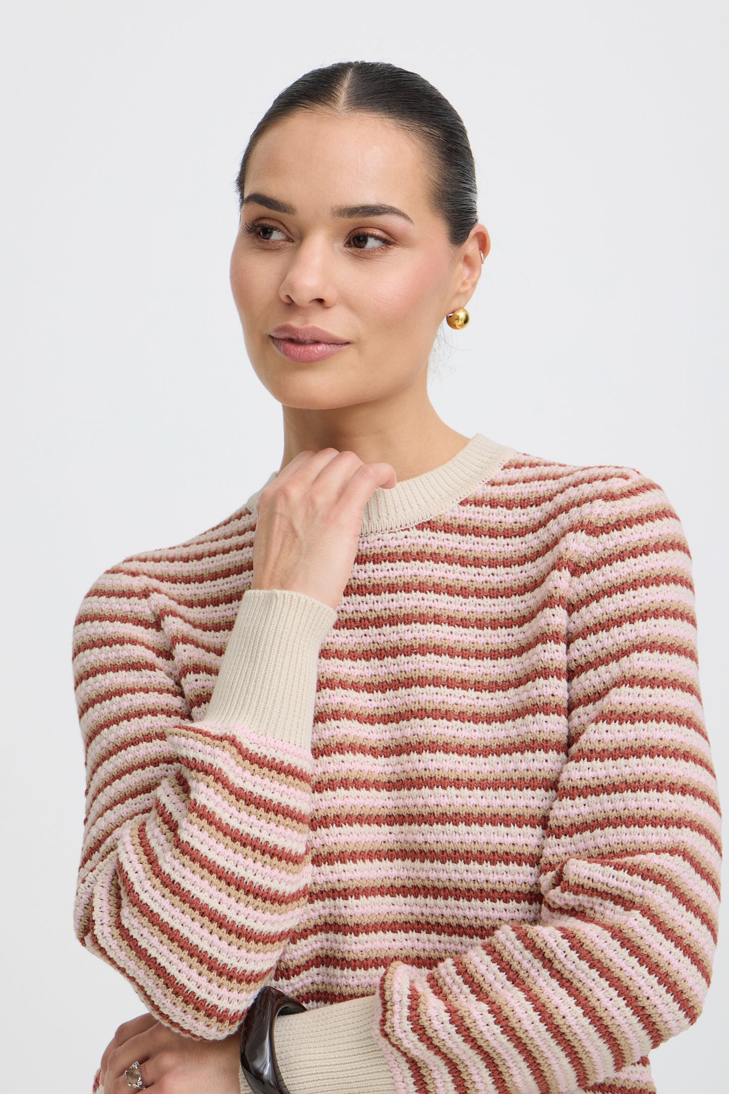 B.Young BYMAGIO Pink Stripe Open Neck Jumper 20818683